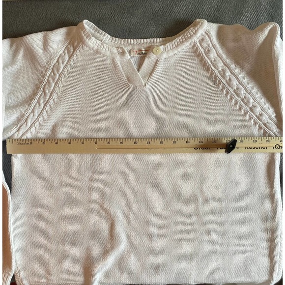 Talbots Woman’s sweater size large white cotton long sleeve cable stitch FLAW - Picture 5 of 8